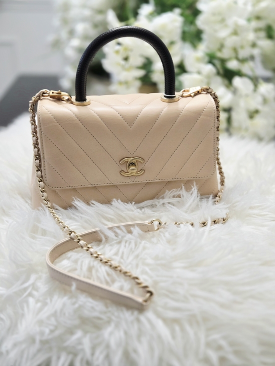CHANEL Handbags - Chanel Coco Aged Calfskin Beige Quilted With Lizard Top-Handle Bag